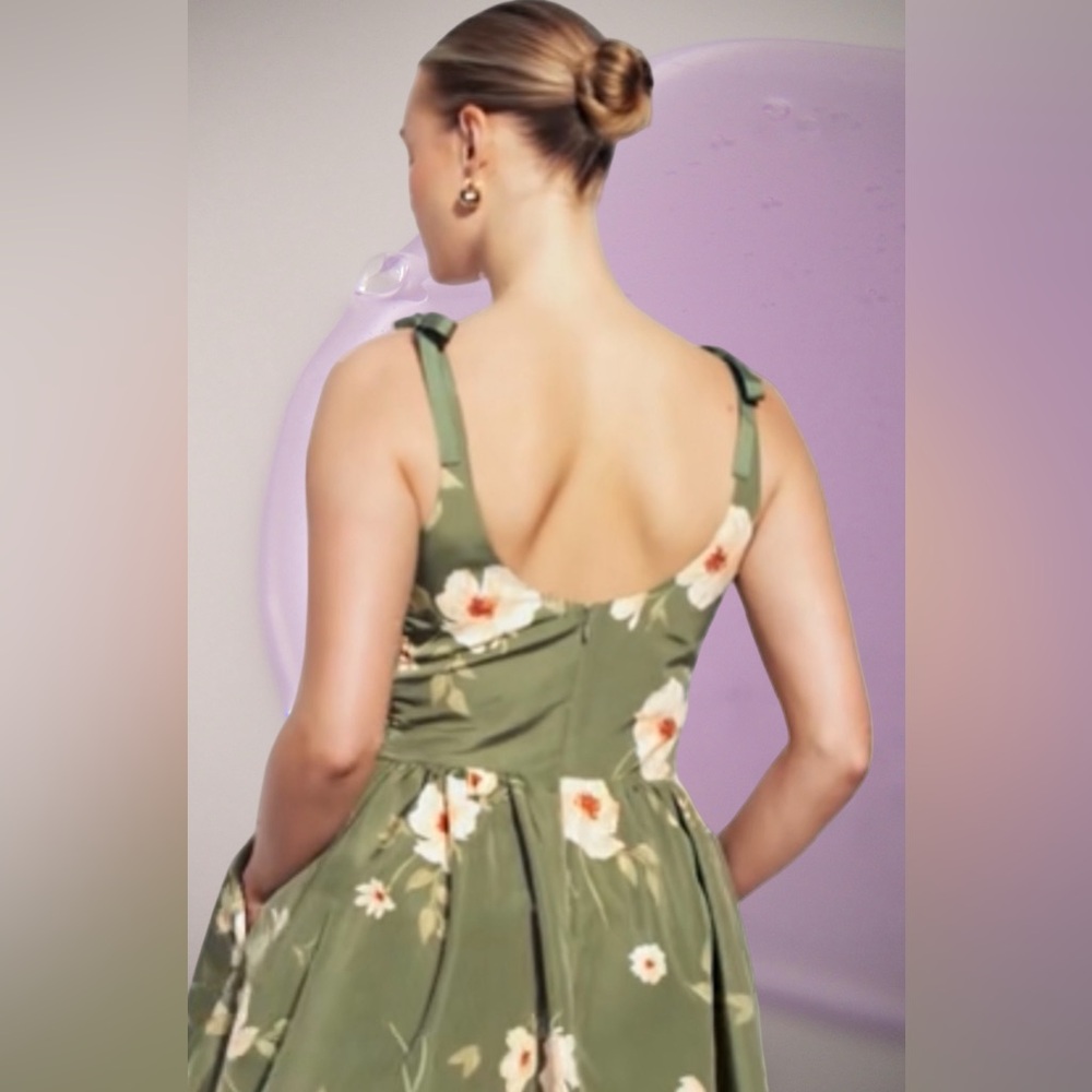 NWTS💓THE OCCASION XL💓SAGE TAFFETA PARTY DRESS FIT & FLARE ZIP CLOSURE SIDE SMOCK - Picture 15 of 15